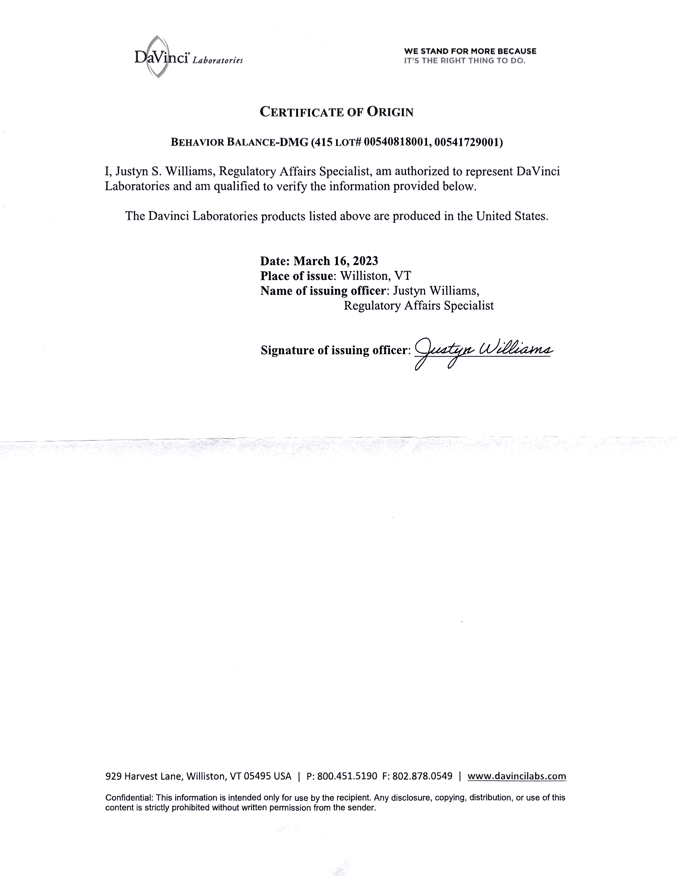 Certificate Of Origin